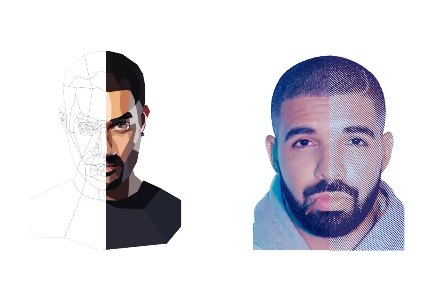 JioSaavn Brand 2.0 portrait styles: low-poly and line