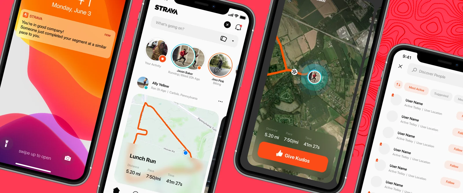 Strava concept: phones over a topographic pattern