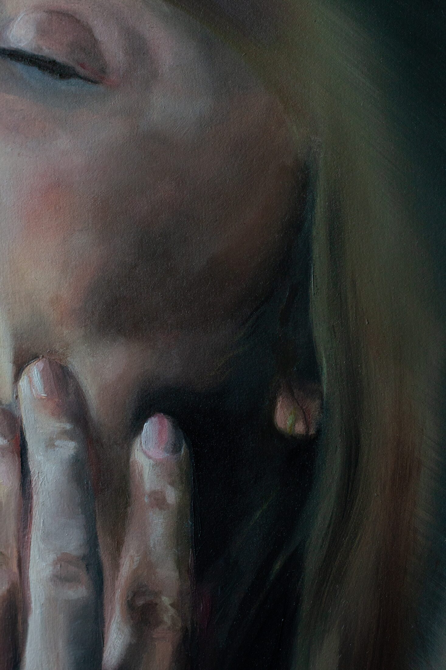 Self Portrait — additional view, oil painting by Leeann Sheely